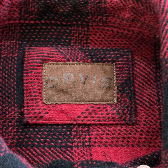 Orvis Shirt Jacket Mens M Buffalo Plaid Flannel Red Black Buttons Pockets Chore - Picture 3 of 15